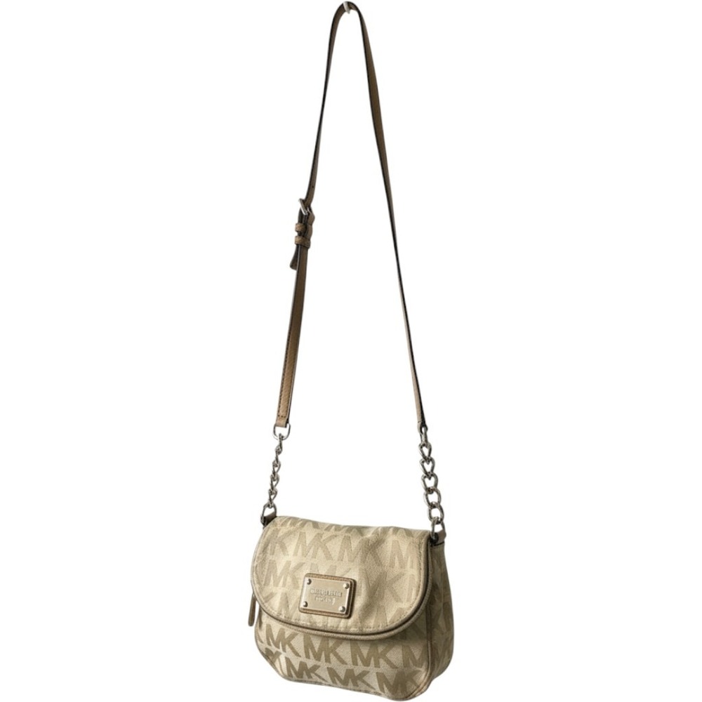 Michael‎ Kors Crossbody Bag Womens Small Beige MK Monogram Logo Chain Strap